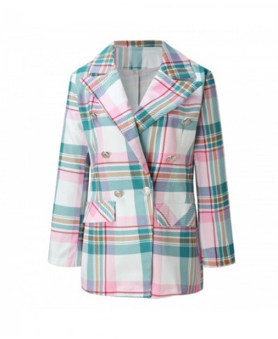 Office Lady Lapel Double Breasted Business Commute Blazers Spring Autumn Elegant Chic Coat Fashion Pink Plaid & Striped Blaze...