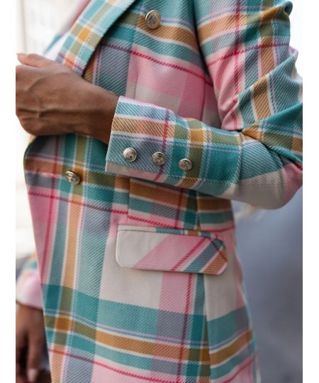 Office Lady Lapel Double Breasted Business Commute Blazers Spring Autumn Elegant Chic Coat Fashion Pink Plaid & Striped Blaze...