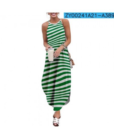 2022 Maxi Dresses For Women Stripe Printed Sleeveless Women Causal Summer Beach Dress Sling Long Dresses Streetwear 2XL $44.6...