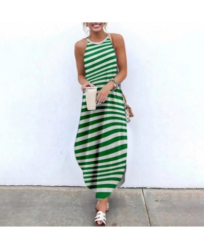 2022 Maxi Dresses For Women Stripe Printed Sleeveless Women Causal Summer Beach Dress Sling Long Dresses Streetwear 2XL $44.6...