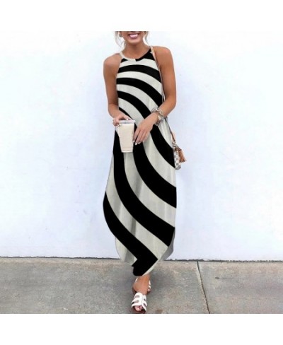 2022 Maxi Dresses For Women Stripe Printed Sleeveless Women Causal Summer Beach Dress Sling Long Dresses Streetwear 2XL $44.6...