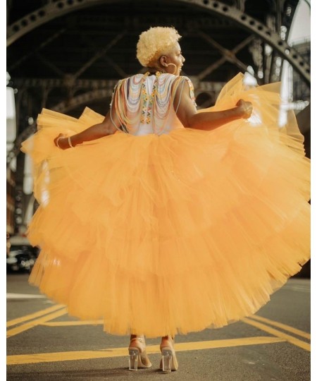 Hot Orange Tiered High Low Tulle Skirt Women To Party Custom Made Long Mesh Maxi Skirt Female Skirt Color Free $82.70 - Skirts