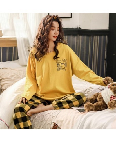 New Women Soft Pajamas Set Spring Autumn Long-sleeved Trousers Two-piece Set Cute Soft Home Wear Clothes for Women Nightwear ...