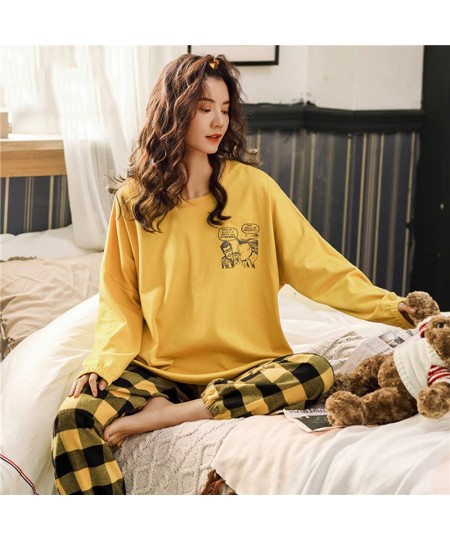 New Women Soft Pajamas Set Spring Autumn Long-sleeved Trousers Two-piece Set Cute Soft Home Wear Clothes for Women Nightwear ...