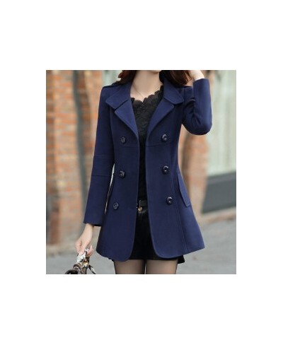 women's double-breasted lapel long-sleeved woolen winter coat pocket Mothers Women coat LET-SETTING $69.56 - Jackets & Coats