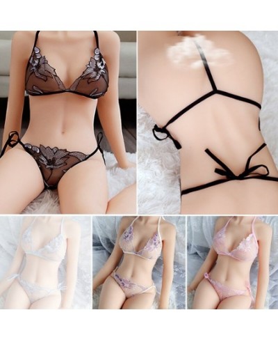 Sexy Lace See-through Underwear Set For Women Low-Rise Intimates Girl Briefs Bra Mini Babydoll Bra Thong Transparent Lingerie...