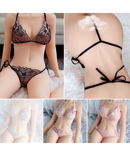 Sexy Lace See-through Underwear Set For Women Low-Rise Intimates Girl Briefs Bra Mini Babydoll Bra Thong Transparent Lingerie...