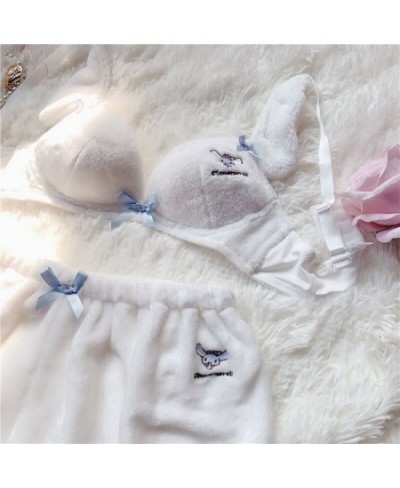 Japanese Kawaii Velvet Bra Set For Girls With Fluffy Bloomer Shorts Adorable Anime Long Ear Doggy Cartoon Pattern Pajamas 202...