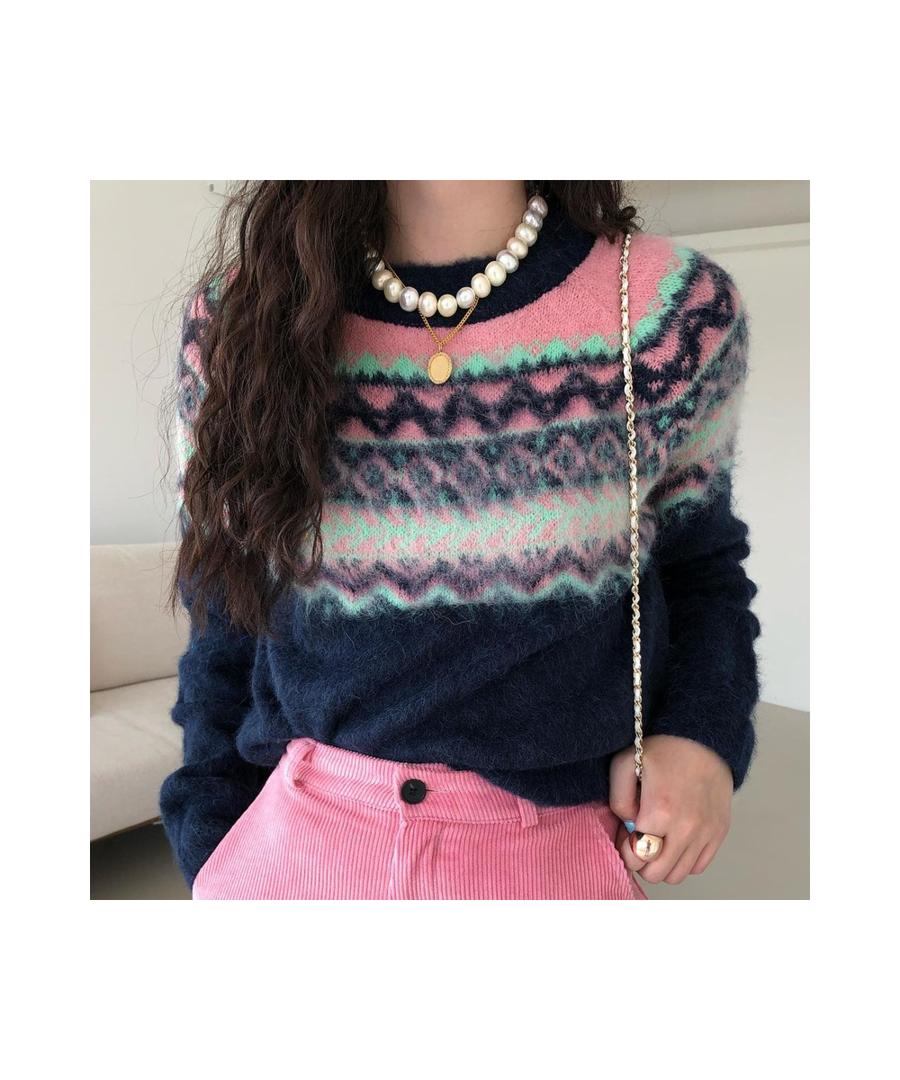 Komiyama All Match Retro Hit Color Jacquard Women Sweaters O Neck Long Sleeve Y2k Clothes Fall Winter Knitwear Pullover Tops ...