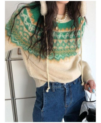 Komiyama All Match Retro Hit Color Jacquard Women Sweaters O Neck Long Sleeve Y2k Clothes Fall Winter Knitwear Pullover Tops ...