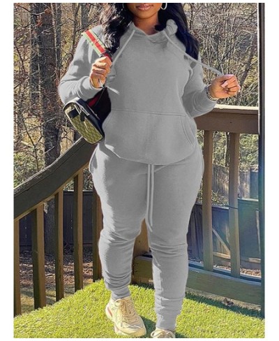 BASICS Plus Size Kangaroo Pocket Drawstring Tracksuit Set 2022 Autumn winter warm Two Piece Set Long Sleeved Hoodies Sportsw ...