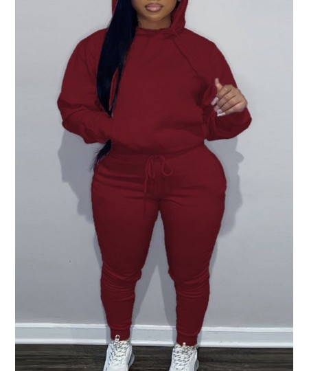 BASICS Plus Size Kangaroo Pocket Drawstring Tracksuit Set 2022 Autumn winter warm Two Piece Set Long Sleeved Hoodies Sportsw ...