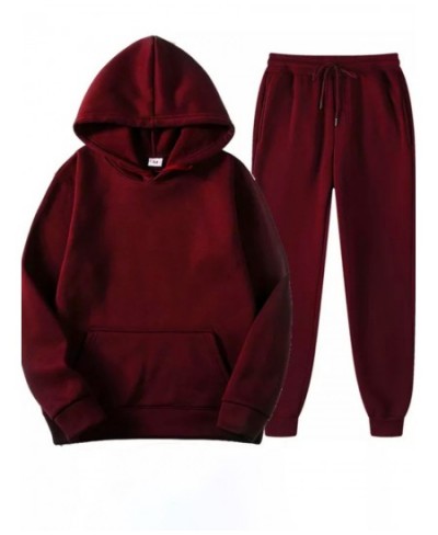 BASICS Plus Size Kangaroo Pocket Drawstring Tracksuit Set 2022 Autumn winter warm Two Piece Set Long Sleeved Hoodies Sportsw ...