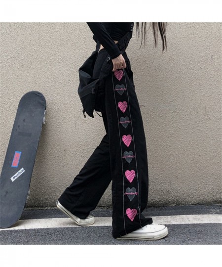 Black Women Heart Print Pants Autumn Cargo Trousers Streetwear Cute Loose Harajuku Fashion Cool Hip Hop Female High Street $2...