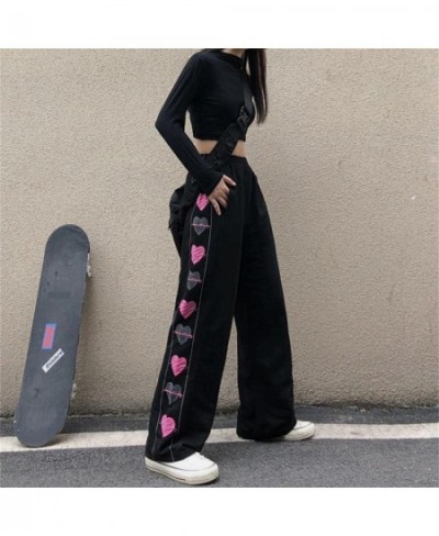 Black Women Heart Print Pants Autumn Cargo Trousers Streetwear Cute Loose Harajuku Fashion Cool Hip Hop Female High Street $2...