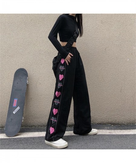 Black Women Heart Print Pants Autumn Cargo Trousers Streetwear Cute Loose Harajuku Fashion Cool Hip Hop Female High Street $2...