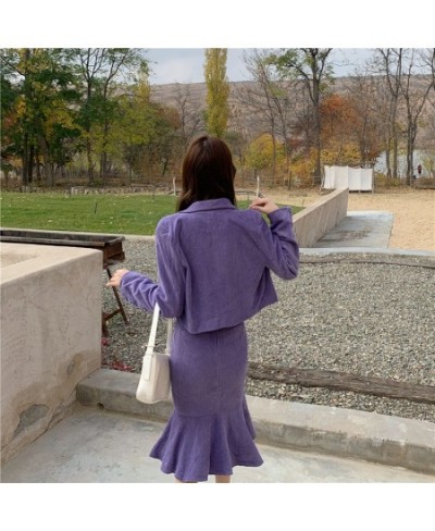 Women Two-piece Purple Dress sets Casual Long Sleeve Blazer+ Split Trumpet Skirt Office Lady Spring fall solid Suits Coat $65...