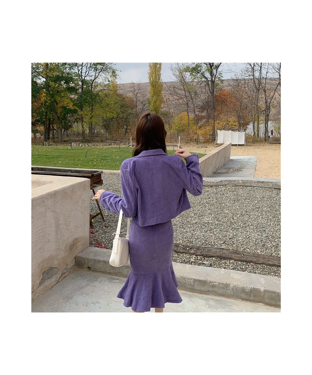 Women Two-piece Purple Dress sets Casual Long Sleeve Blazer+ Split Trumpet Skirt Office Lady Spring fall solid Suits Coat $65...