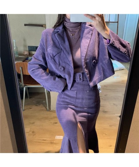 Women Two-piece Purple Dress sets Casual Long Sleeve Blazer+ Split Trumpet Skirt Office Lady Spring fall solid Suits Coat $65...