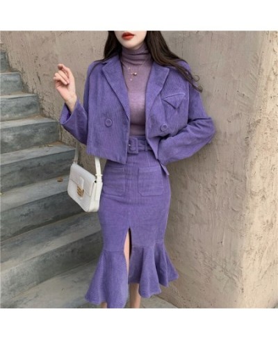 Women Two-piece Purple Dress sets Casual Long Sleeve Blazer+ Split Trumpet Skirt Office Lady Spring fall solid Suits Coat $65...