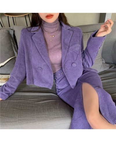 Women Two-piece Purple Dress sets Casual Long Sleeve Blazer+ Split Trumpet Skirt Office Lady Spring fall solid Suits Coat $65...