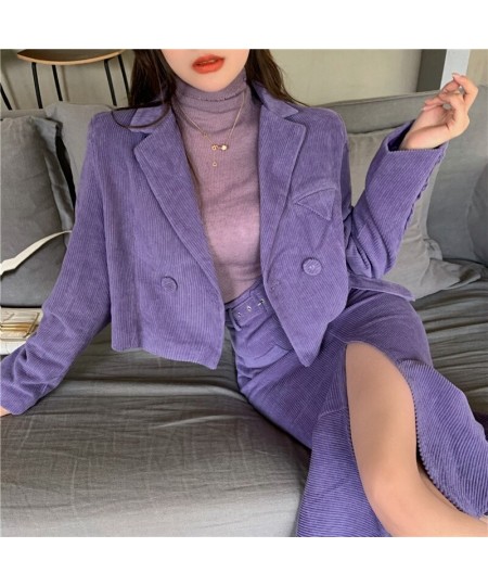 Women Two-piece Purple Dress sets Casual Long Sleeve Blazer+ Split Trumpet Skirt Office Lady Spring fall solid Suits Coat $65...