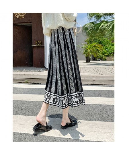 Winter Black Pleated Knitted Skirt Women Boho Print Vintage High Waist Skirt 2022 Casual Skirt WF0234 $62.10 - Skirts