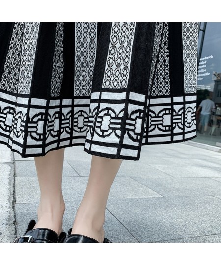 Winter Black Pleated Knitted Skirt Women Boho Print Vintage High Waist Skirt 2022 Casual Skirt WF0234 $62.10 - Skirts