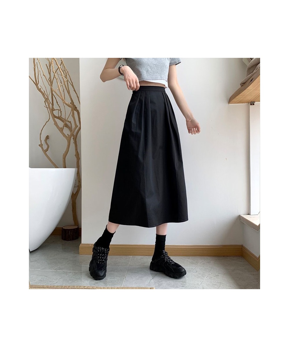 Casual Solid All-match Pleated Midi Long Skirt for Women 2023 New Korean Simple A Line High Waist Mid-length Skirt Female $37...