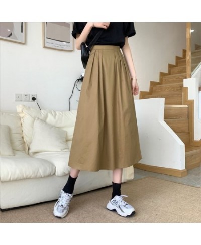 Casual Solid All-match Pleated Midi Long Skirt for Women 2023 New Korean Simple A Line High Waist Mid-length Skirt Female $37...