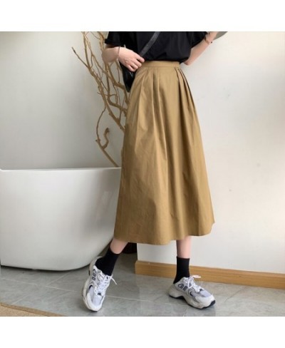 Casual Solid All-match Pleated Midi Long Skirt for Women 2023 New Korean Simple A Line High Waist Mid-length Skirt Female $37...