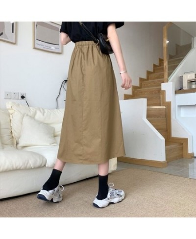 Casual Solid All-match Pleated Midi Long Skirt for Women 2023 New Korean Simple A Line High Waist Mid-length Skirt Female $37...