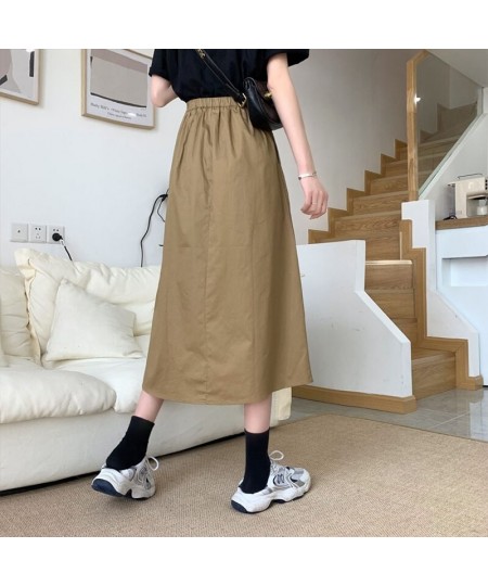 Casual Solid All-match Pleated Midi Long Skirt for Women 2023 New Korean Simple A Line High Waist Mid-length Skirt Female $37...