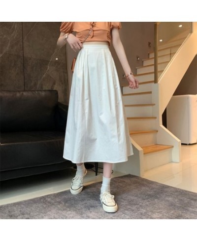 Casual Solid All-match Pleated Midi Long Skirt for Women 2023 New Korean Simple A Line High Waist Mid-length Skirt Female $37...