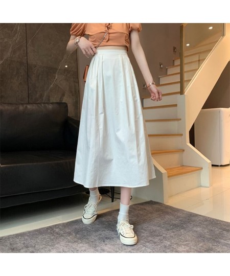 Casual Solid All-match Pleated Midi Long Skirt for Women 2023 New Korean Simple A Line High Waist Mid-length Skirt Female $37...