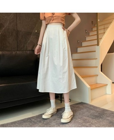 Casual Solid All-match Pleated Midi Long Skirt for Women 2023 New Korean Simple A Line High Waist Mid-length Skirt Female $37...