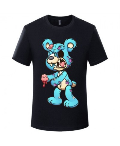 Men's broken bear print short sleeve T-shirt summer new men's oversized graffiti patchwork color T-shirt men's $25.64 - Women...