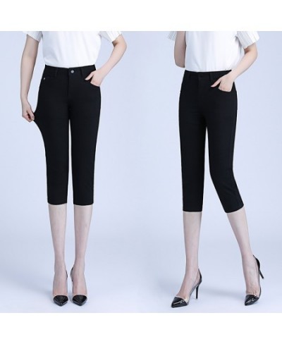 2022 Women's Summer New High Waist Stretch Slim Fit Calf-Length Jeans Black Thin Casual Pants $50.23 - Jeans