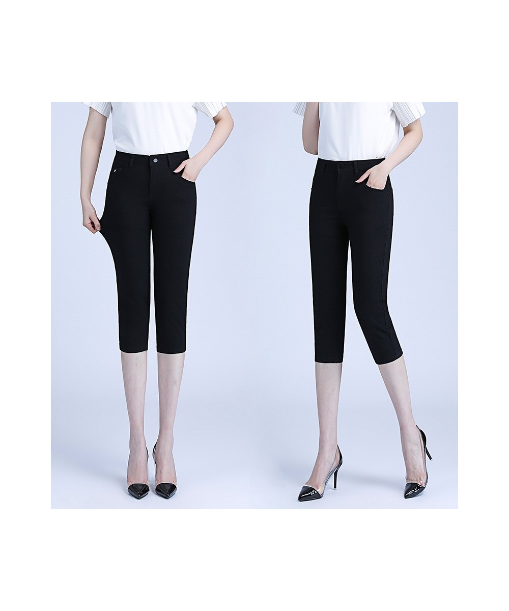 2022 Women's Summer New High Waist Stretch Slim Fit Calf-Length Jeans Black Thin Casual Pants $50.23 - Jeans