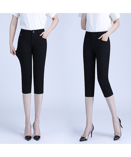 2022 Women's Summer New High Waist Stretch Slim Fit Calf-Length Jeans Black Thin Casual Pants $50.23 - Jeans