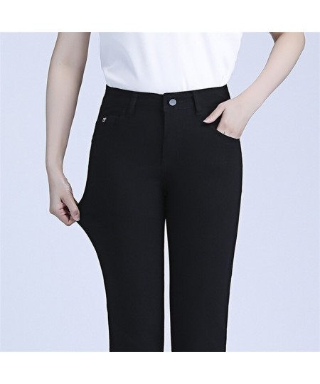 2022 Women's Summer New High Waist Stretch Slim Fit Calf-Length Jeans Black Thin Casual Pants $50.23 - Jeans