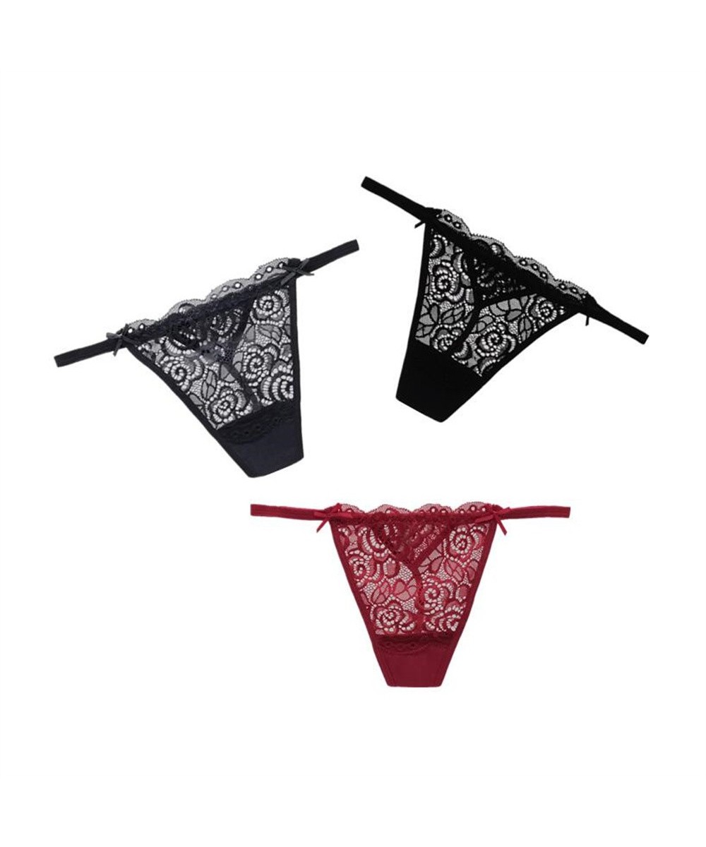 3pcs Transparent G Strings Lace for Women Lingerie Set Embroidery Floral Thong Panties Low-waist Underpants $11.73 - Underwear