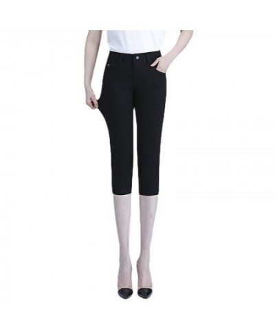 2022 Women's Summer New High Waist Stretch Slim Fit Calf-Length Jeans Black Thin Casual Pants $50.23 - Jeans