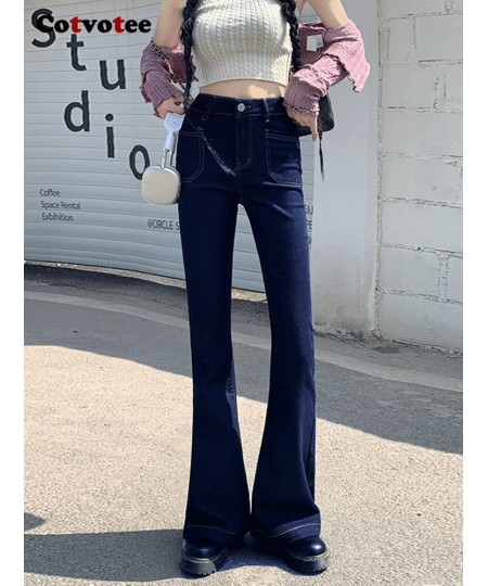 Flare Pants High Waisted Jeans for Women New Fashion Y2k Pants Vintage Slim Square Pocket Streetwear Female Trousers $60.64 -...