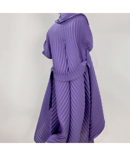 Miyake Pleats 2022 Autumn Winter New Windbreaker Female Solid Color Loose Long Sleeve With Belt Trench Coat Women's Fashion $...