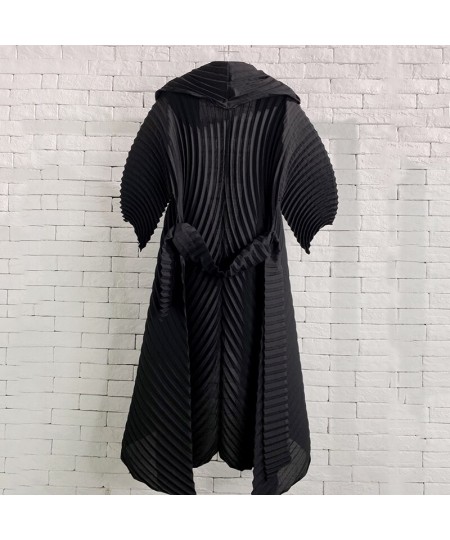 Miyake Pleats 2022 Autumn Winter New Windbreaker Female Solid Color Loose Long Sleeve With Belt Trench Coat Women's Fashion $...