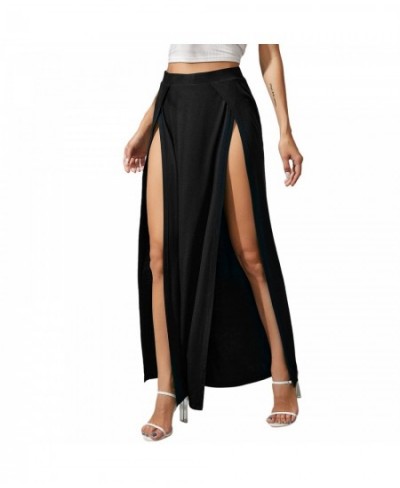 Sexy High Waist Women Elastic Side High Split Skirts Solid Loose Fit Sweat Absorption Summer Female Long Beachwear Skirts $27...