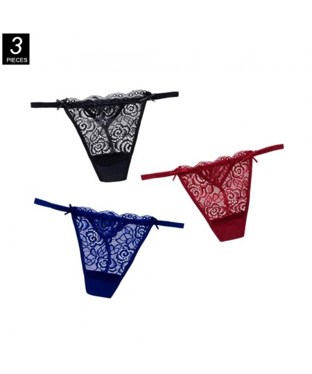 3pcs Transparent G Strings Lace for Women Lingerie Set Embroidery Floral Thong Panties Low-waist Underpants $11.73 - Underwear