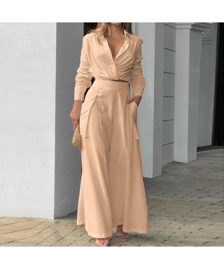 2023 Women Shirt Suits INS Solid Color Temperament Commuter Loose Pocket Fashion Casual Suit ElegantTrousers Lady Office Set ...