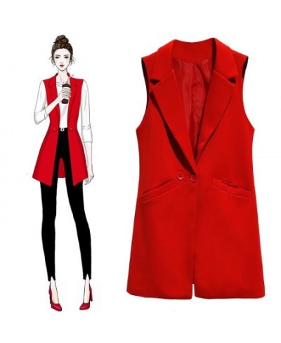 Vest For Women Sleeveless Jacket Coat Long Vest Blazer Formal Work Ladies Office Vintage Lapel Button Slim Suit Waistcoat $48...